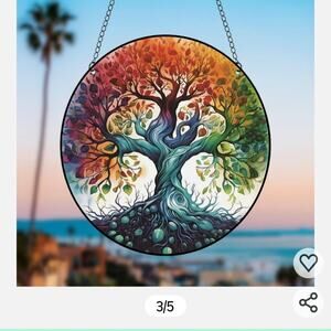 Large Tree of Life Acrylic Window Hanging Decor Stained Glass Panels Wall Art